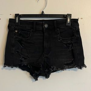 American Eagle Black Denim Distressed Shorts